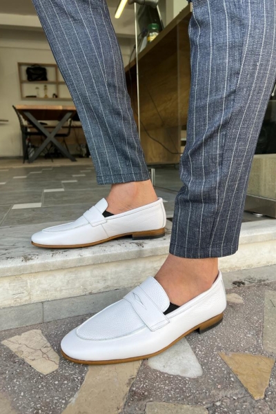 White Penny Loafers for Men by GentWith.com with Free Worldwide Shipping