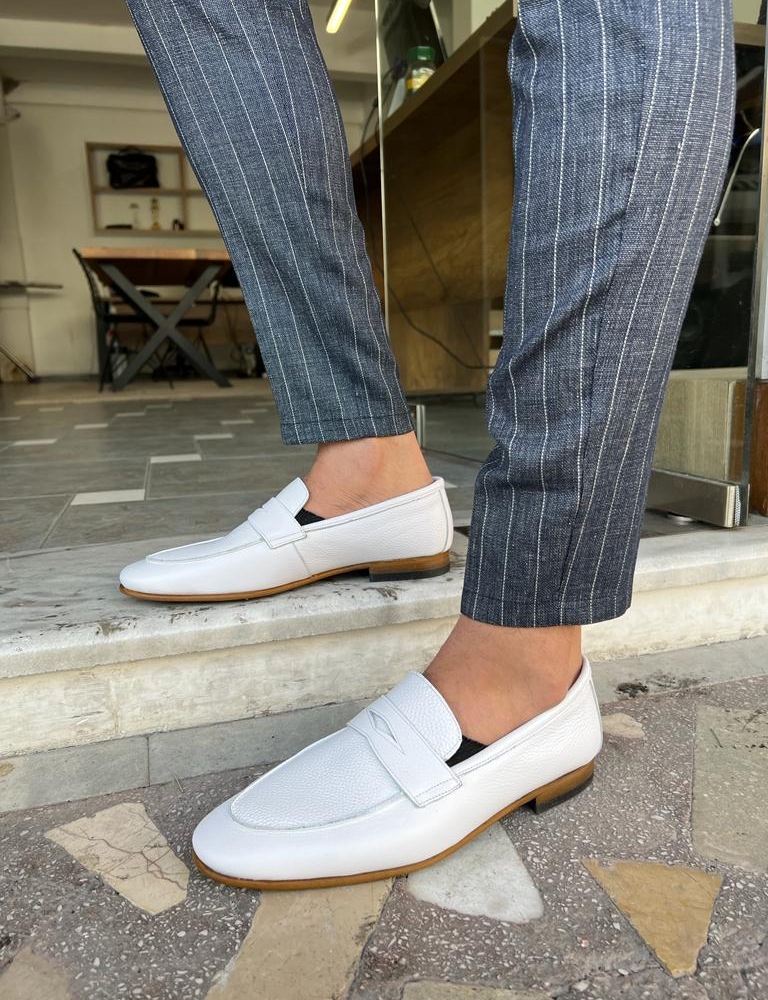 White Penny Loafers for Men by GentWith.com with Free Worldwide Shipping