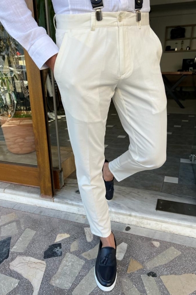 White Slim Fit Cotton Pants for Men by GentWith.com with Free Worldwide Shipping