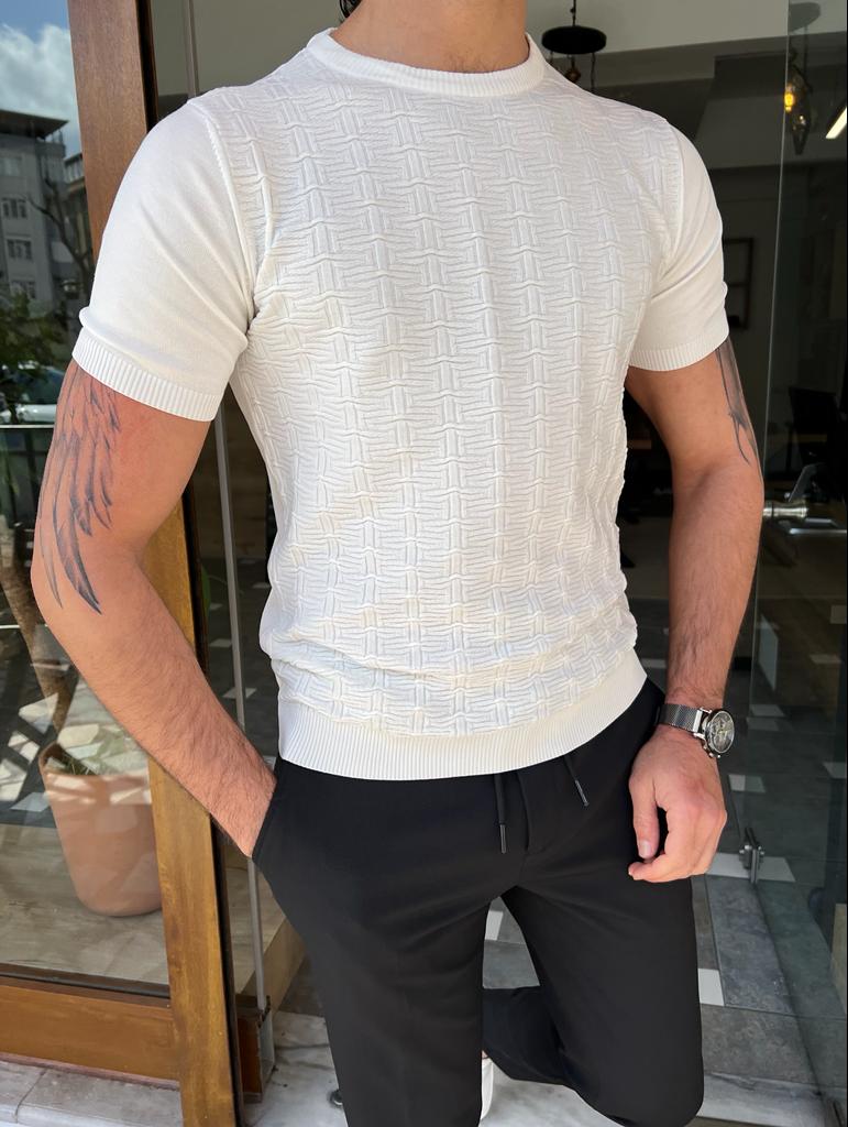 GentWith Tampa White Slim Fit Crew Neck T-Shirt 