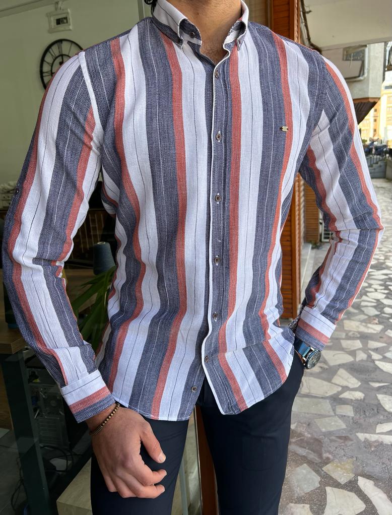 Men's XL Shirt Hollister Blue Stripe Button Up Long Sleeve Shirt 100% Cotton