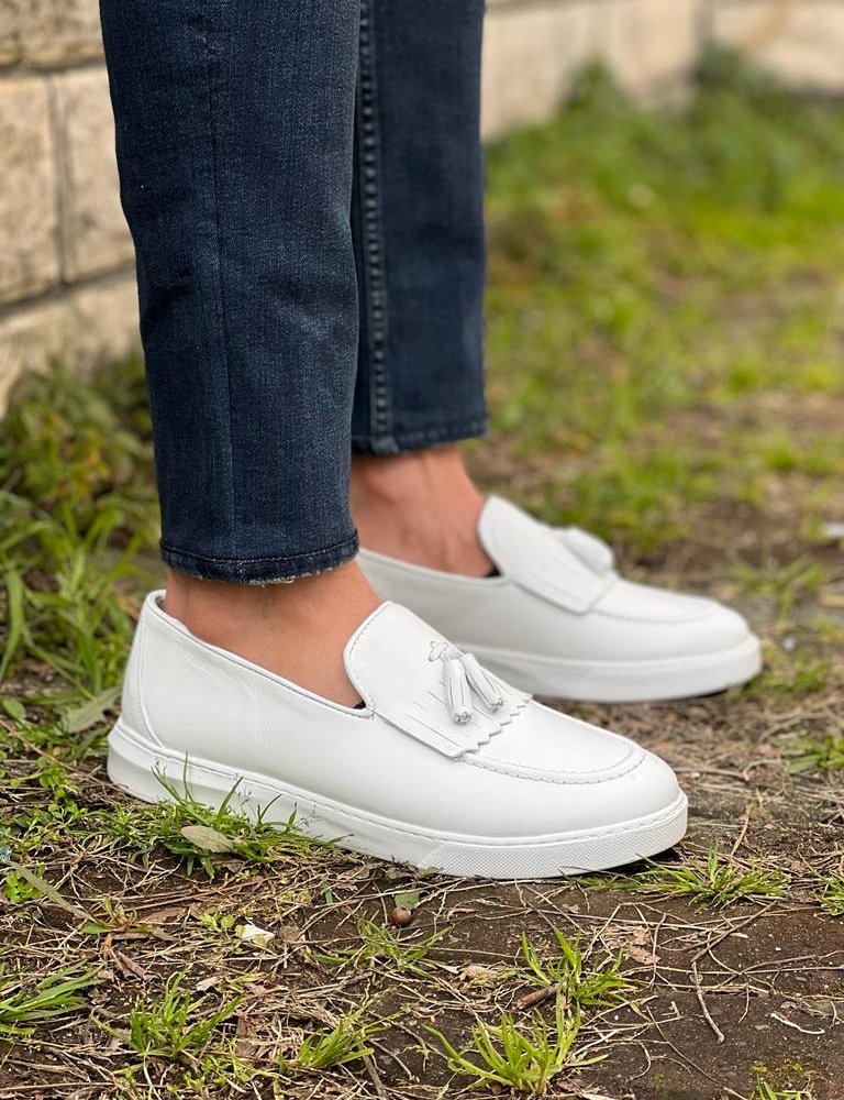 White Glitter Loafers with Tassels