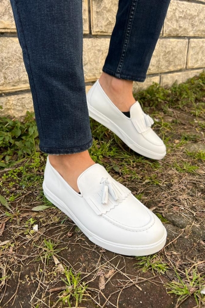 White Tassel Kilt Loafers for Men by GentWith.com with Free Worldwide Shipping