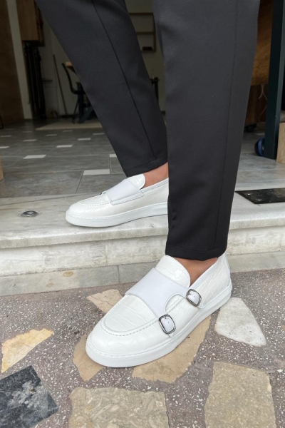 White Monk Strap Shoes