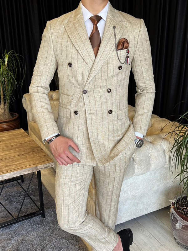 Cream double breasted suit best sale