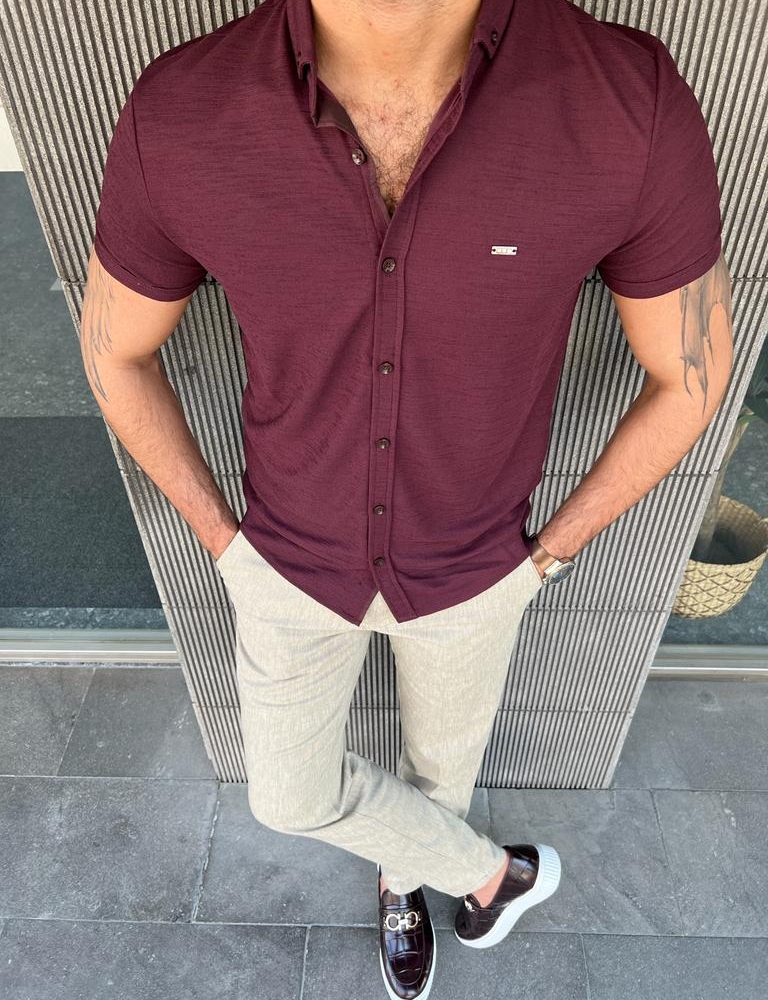 Burgundy shirt mens outfit sale