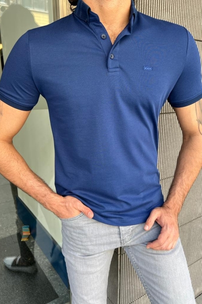 Blue Slim Fit Polo T-Shirt for Men by GentWith.com with Free Worldwide Shipping