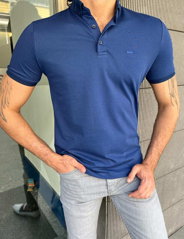 Blue Slim Fit Polo T-Shirt for Men by GentWith.com with Free Worldwide Shipping