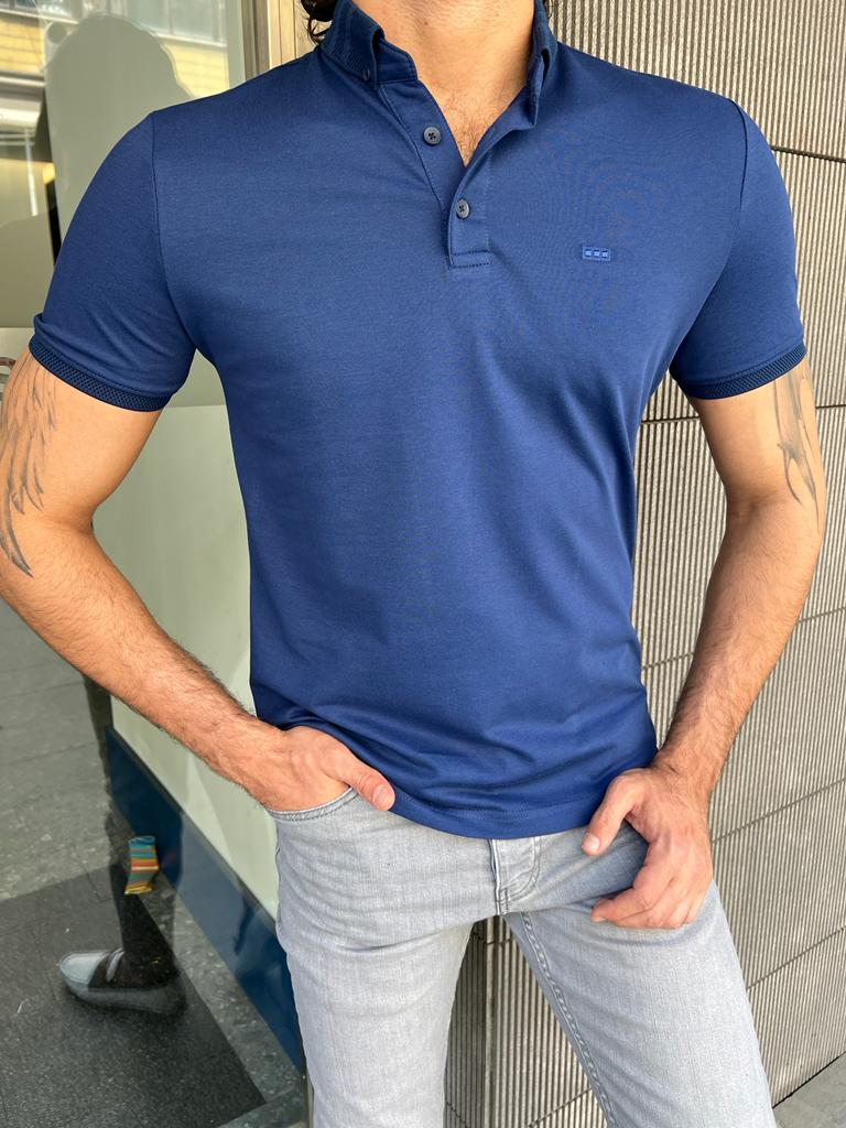 GentWith Laughlin Blue Slim Fit Polo T-Shirt - GENT WITH