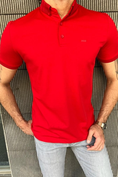 Red Slim Fit Polo T-Shirt for Men by GentWith.com with Free Worldwide Shipping