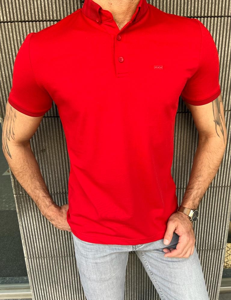 Red Slim Fit Polo T-Shirt for Men by GentWith.com with Free Worldwide Shipping
