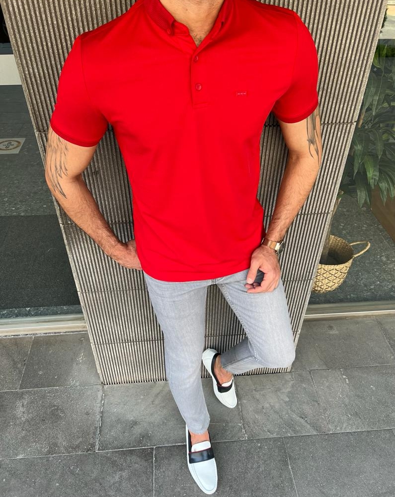 Red Slim Fit Polo T-Shirt for Men by GentWith.com with Free Worldwide Shipping