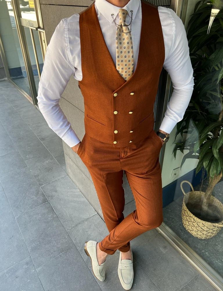Two Piece Rust Solid Formal Suit - Cabrey