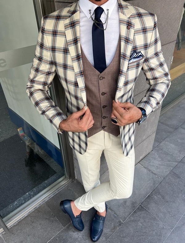 Cream Italian Designed Slim Fit Suit for Men by GentWith.com