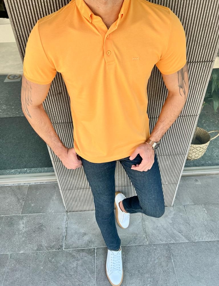 Yellow Slim Fit Polo T-Shirt for Men by GentWith.com with Free Worldwide Shipping