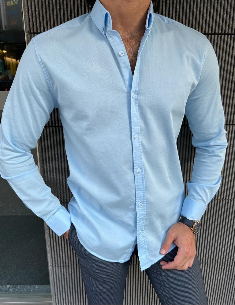 GentWith Miami Blue Slim Fit Long Sleeve Casual Shirt - GENT WITH