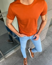 Orange Slim Fit Round Neck T-Shirt for Men by GentWith.com with Free Worldwide Shipping