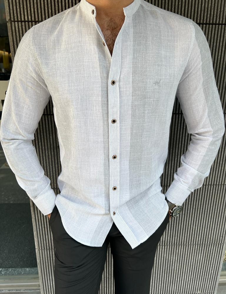 But White Slim Fit Long Sleeve Shirt by GentWith, Worldwide Shipping