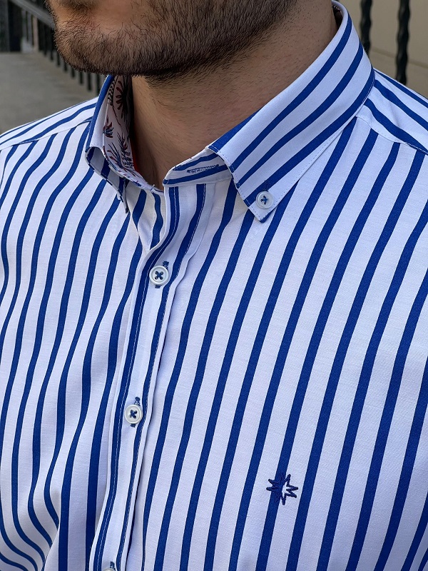 GentWith Owensboro Blue Slim Fit Striped Shirt - GENT WITH