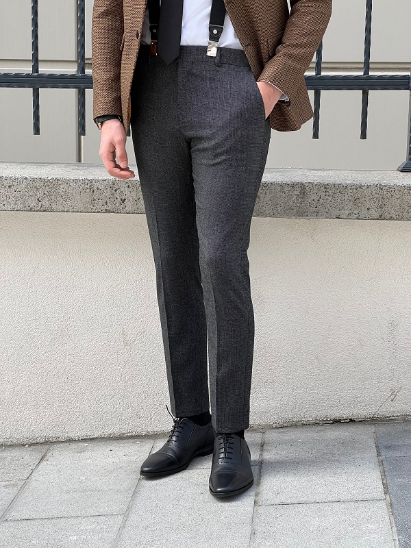 Dark Gray Slim Fit Cotton Pants for Men by GentWith.com