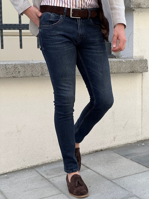 Navy Blue Slim Fit Jeans for Men 
