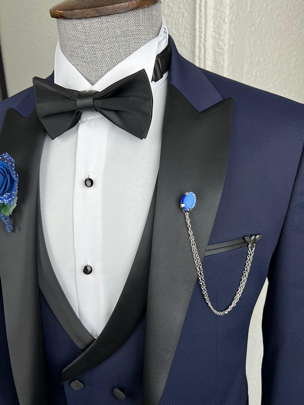 GentWith Rockford Navy Blue Slim Fit Peak Lapel Tuxedo - GENT WITH