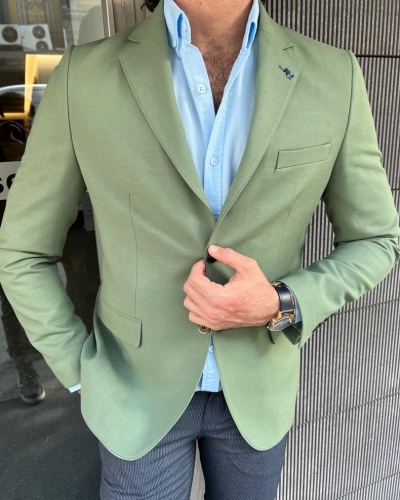 Green Slim Fit Wool Blazer for Men by GentWith.com with Free Worldwide Shipping