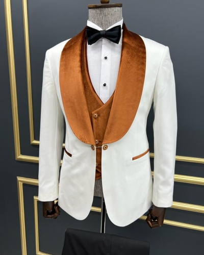 White Orange Slim Fit Shawl Lapel Groom Wedding Tuxedo Suit for Men by GentWith.com with Free Worldwide Shipping