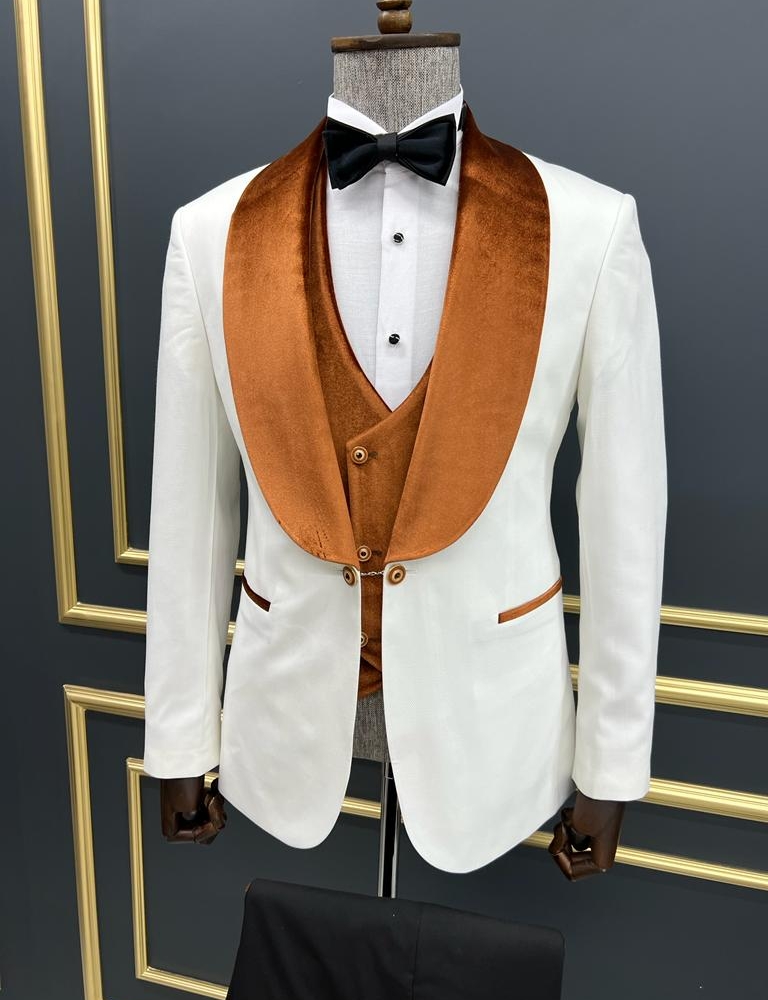 White Orange Slim Fit Shawl Lapel Groom Wedding Tuxedo Suit for Men by GentWith.com with Free Worldwide Shipping