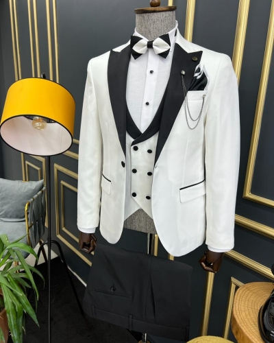White Slim Fit Peak Lapel Groom Wedding Tuxedo Suit for Men by GentWith.com with Free Worldwide Shipping