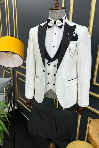 White Slim Fit Peak Lapel Groom Wedding Tuxedo Suit for Men by GentWith.com with Free Worldwide Shipping