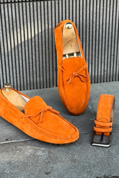 Orange Suede Groom Wedding Loafers for Men by GentWith.com with Free Worldwide Shipping