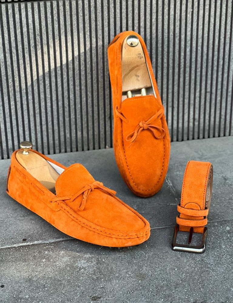 Orange Suede Groom Wedding Loafers for Men by GentWith.com with Free Worldwide Shipping