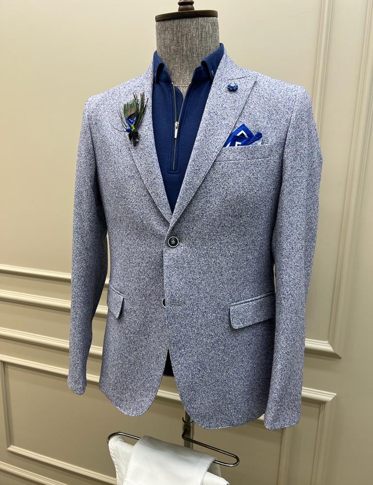 Blue Slim Fit Groom Blazer for Men by GentWith.com with Free Worldwide Shipping