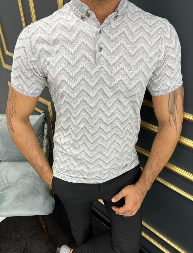 GentWith Empire Gray Slim Fit Striped Polo T-Shirt - GENT WITH