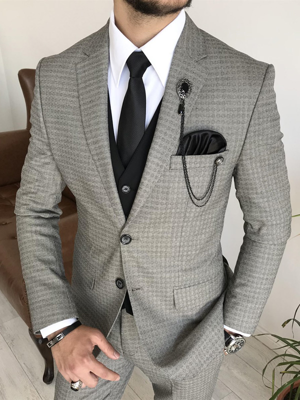 Gray Slim Fit Patterned Suit for Men by GentWith.com