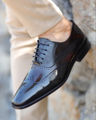 Black Groom Leather Wingtip Oxfords for Men by GentWith.com with Free Worldwide Shipping