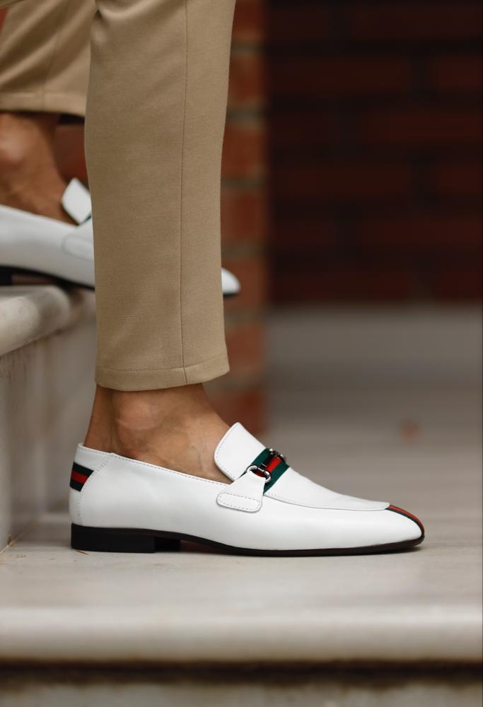 White Bit Groom Leather Loafers for Men by GentWith.com with Free Worldwide Shipping