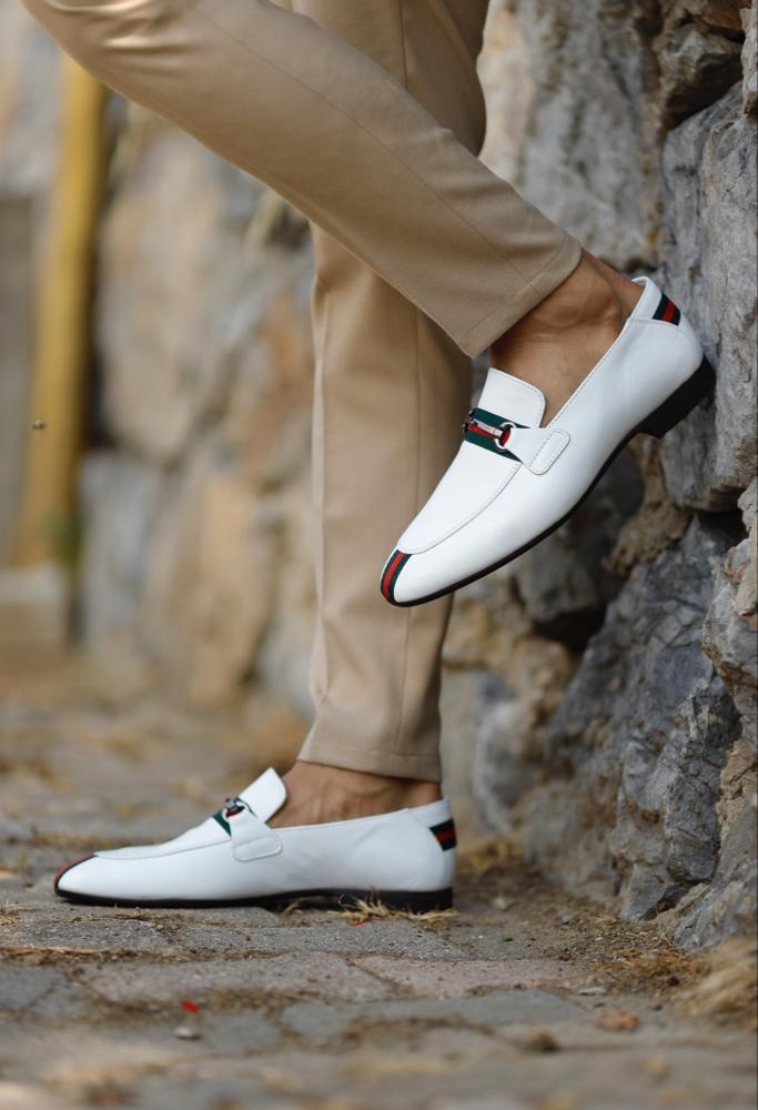 White Bit Groom Leather Loafers for Men by GentWith.com with Free Worldwide Shipping