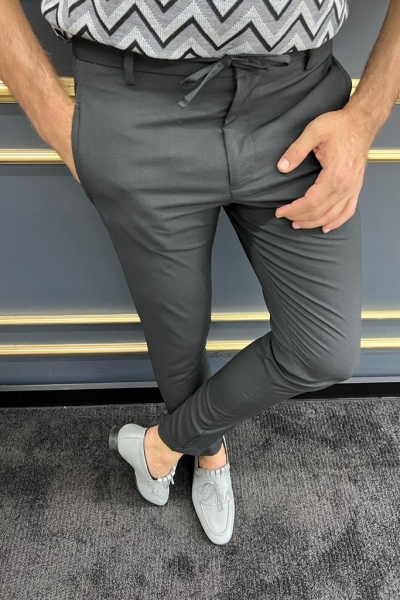 Black Slim Fit Laced Pants for Men by GentWith.com with Free Worldwide Shipping