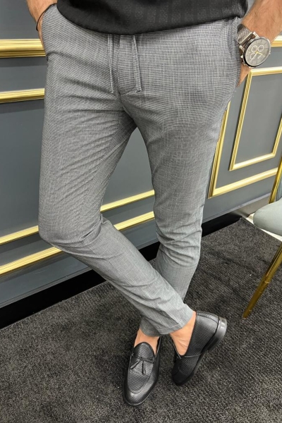 Gray Slim Fit Laced Pants for Men by GentWith.com with Free Worldwide Shipping