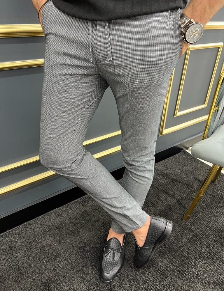 Gray Slim Fit Laced Pants for Men by GentWith.com with Free Worldwide Shipping