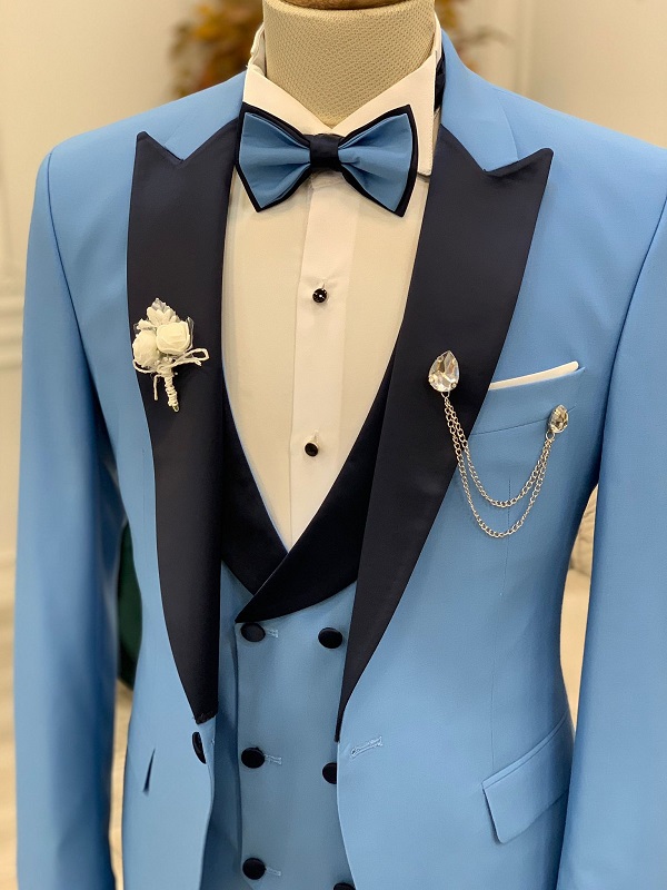 3 Piece Fashion Long length Zoot Suit For sale ~ Pachuco men's Suit Perfect  for Wedding Powder Sky Light Blue Tone On Tone Shadow Stripe ~ Pinstripe