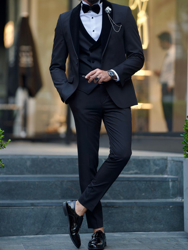 Black on black shop tuxedo for wedding