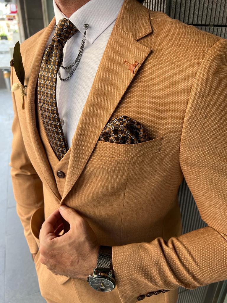 Camel Brown Slim Fit Notch Lapel Suit for Men by GentWith.com