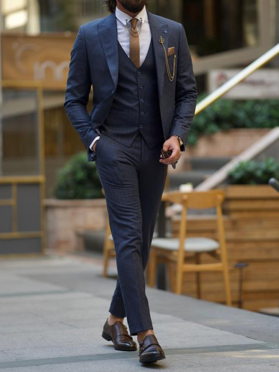 Three-Piece Navy Blue Pinstripe Suit