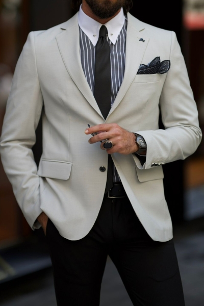 Gray Slim Fit Notch Lapel Wedding Groom Jacket Blazer for Men by GentWith.com with Free Worldwide Shipping