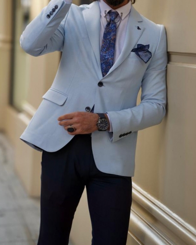 Sky Blue Slim Fit Notch Lapel Wedding Groom Jacket Blazer for Men by GentWith.com with Free Worldwide Shipping