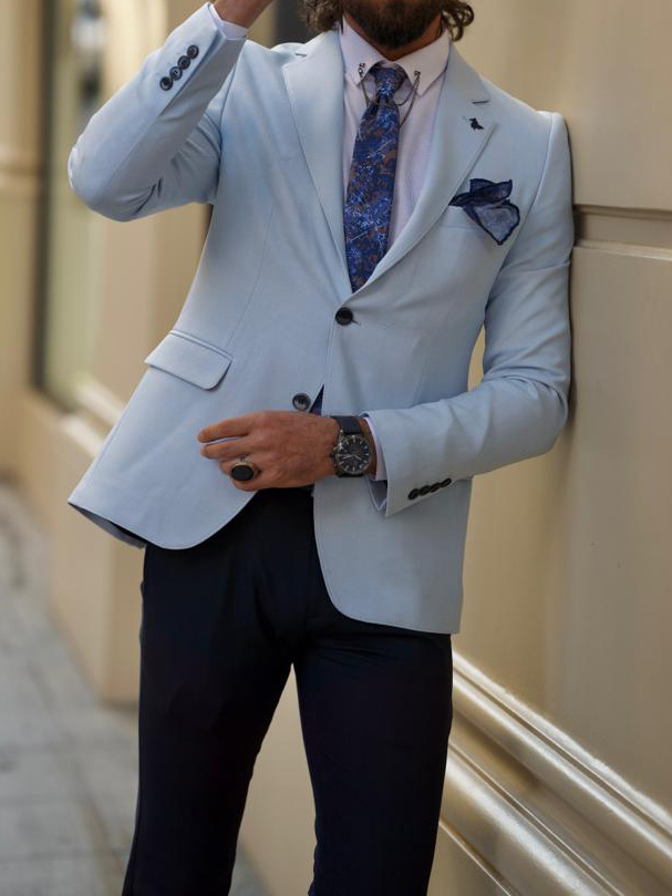 Sky Blue Slim Fit Groom Jacket Blazer for Men by GentWith.com