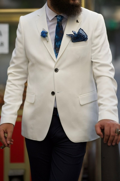 White Slim Fit Notch Lapel Wedding Groom Jacket Blazer for Men by GentWith.com with Free Worldwide Shipping